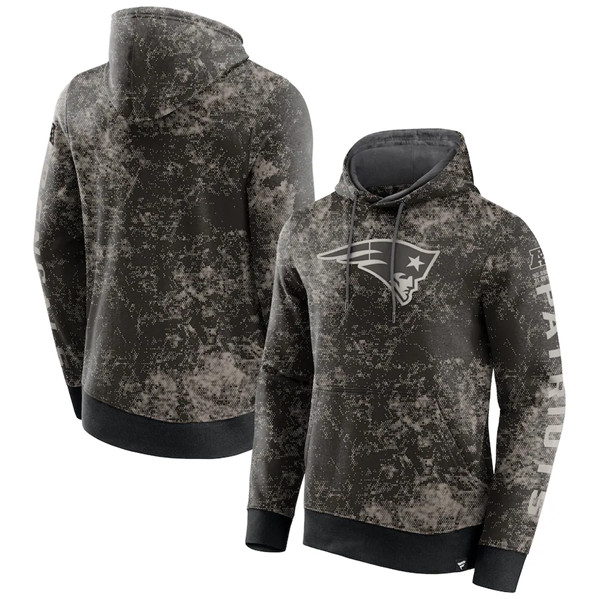 New England Patriots Black Gray Blackout Tonal Pullover Hoodie - Zenithce