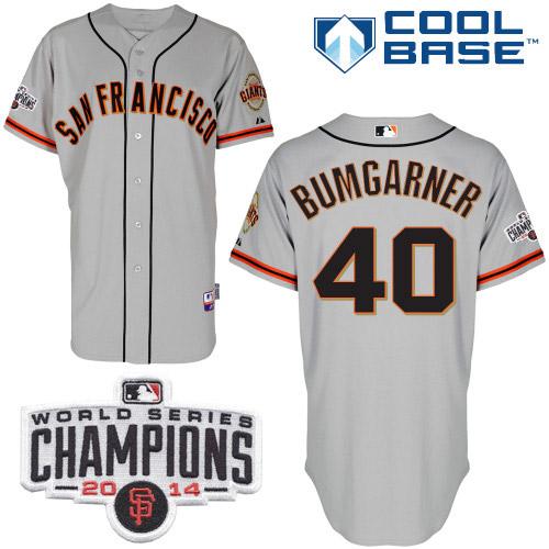 Giants #40 Madison Bumgarner Grey Cool Base W 2014 World Series Champions Patch Stitched Jersey - Zenithce