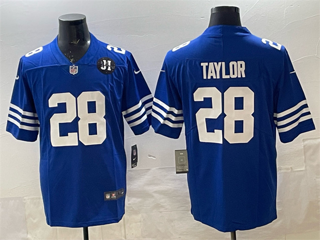 Indianapolis Colts #28 Jonathan Taylor Blue Jim Irsay Patch Vapor Limited Stitched Jersey - Zenithce