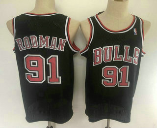 Chicago Bulls #91 Dennis Rodman 1997-98 Black Hardwood Classics Soul Swingman Throwback Jersey - Zenithce