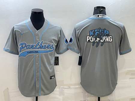 Carolina Panthers Gray Team Big Logo With Patch Cool Base Stitched Baseball Jersey - Zenithce