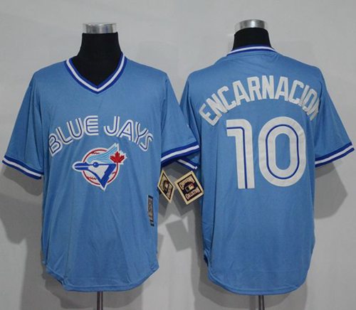 Blue Jays #10 Edwin Encarnacion Light Blue Cooperstown Throwback Stitched Jersey - Zenithce