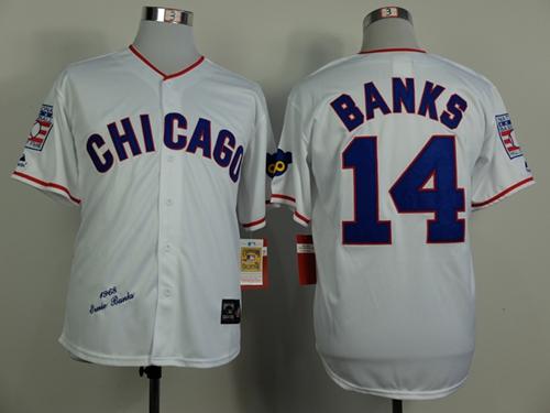 Mitchell And Ness 1968 Cubs #14 Ernie Banks White Throwback Stitched Jersey - Zenithce