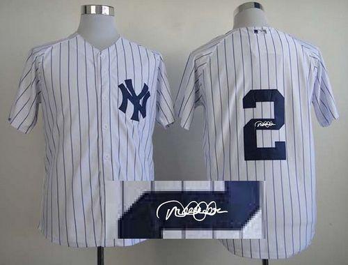 Yankees #2 Derek Jeter White Autographed Stitched Jersey - Zenithce