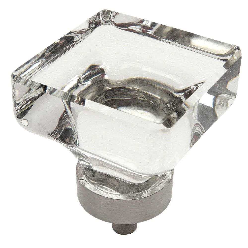Cosmas 6377BB-c Brushed Brass Cabinet Hardware Square Knob with Clear Glass - Zenithce
