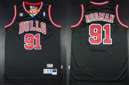 Chicago Bulls #91 Dennis Rodman Black With Bulls Throwback Swingman Jersey - Zenithce