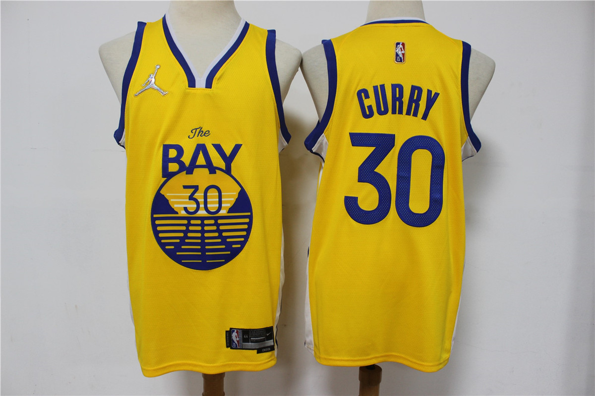 Golden State Warriors #30 Stephen Curry 75th Anniversary Diamond Yellow Jordan 2021 Stitched Jersey - Zenithce