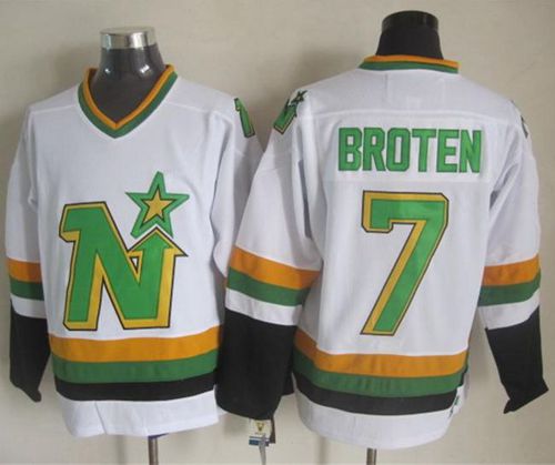 Stars #7 Neal Broten White CCM Throwback Stitched Jersey - Zenithce
