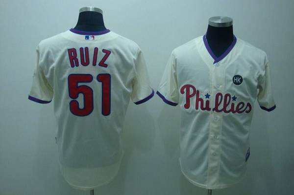 Phillies #51 Carlos Ruiz Stitched Cream Jersey - Zenithce