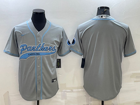 Carolina Panthers Blank Gray With Patch Cool Base Stitched Baseball Jersey - Zenithce
