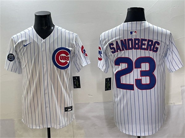 Chicago Cubs #23 Ryne Sandberg White Pinstripe 'Ryne Sandberg Tribute' Vapor Limited V2 Stitched Jersey - Zenithce