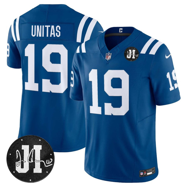 Indianapolis Colts #19 Johnny Unitas Blue 2025 F.U.S.E. Jim Irsay Patch Vapor Limited Stitched Jersey - Zenithce