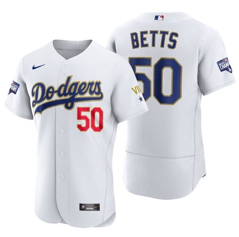 Los Angeles Dodgers #50 Mookie Betts White Flex Base Sttiched Jersey - Zenithce