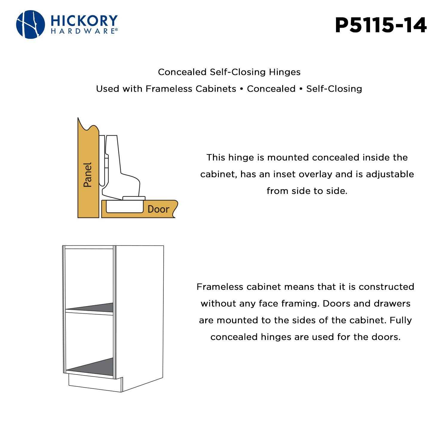 Hickory Hardware Hickory P5107-14 Concealed Hinge Full Overlay - Zenithce