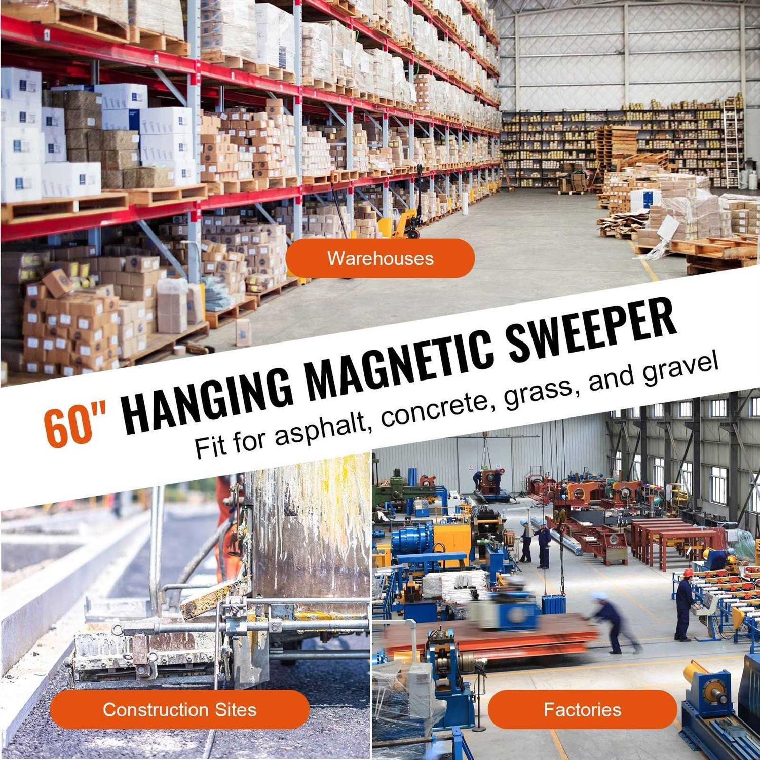 VEVOR Hanging Magnetic Sweeper Pickup Tool Nail Hang-Type Magnetic Forklift Sweeper Industrial Grade Magnets Steel Material Hunting - Zenithce