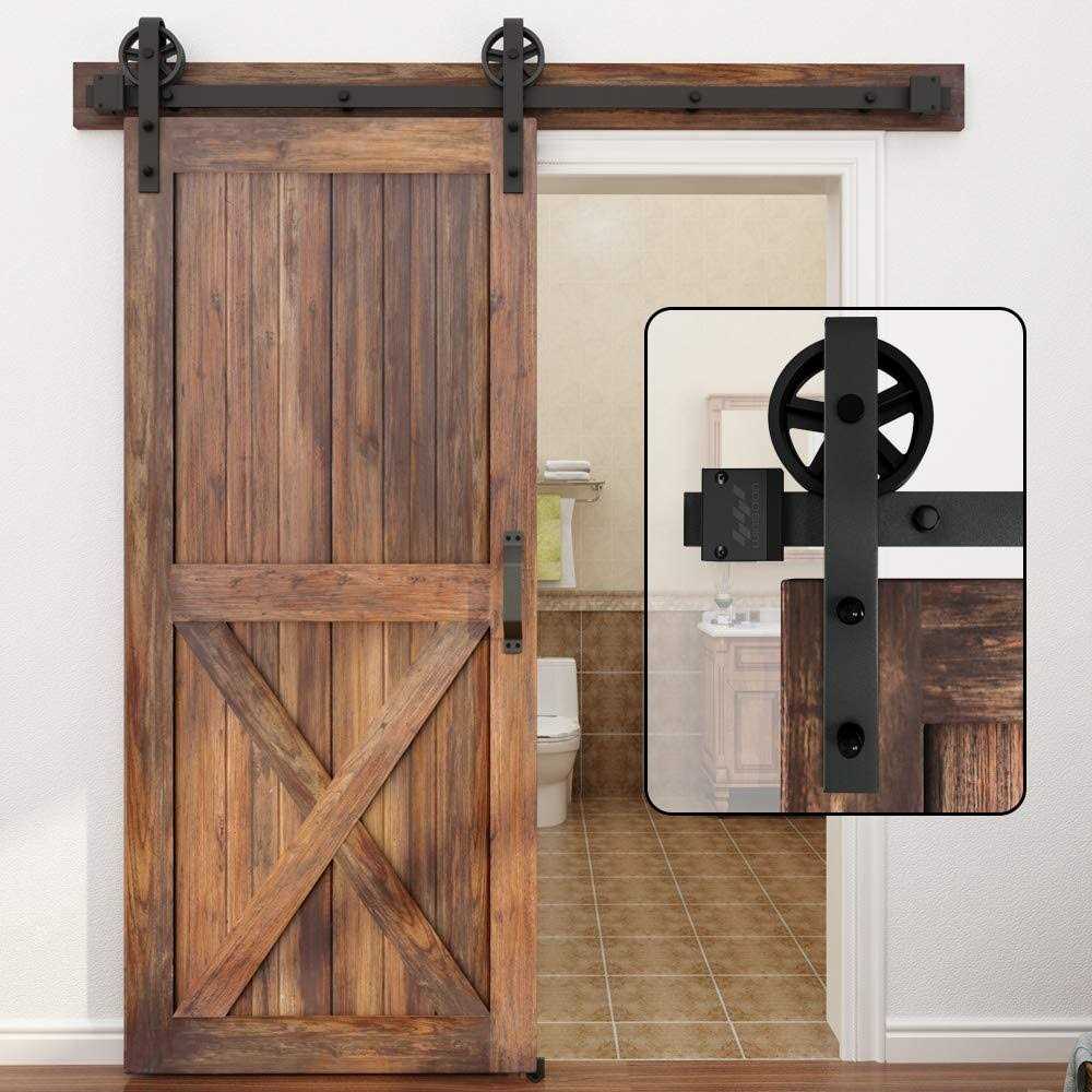 WINSOON 5-16FT Single Wood Sliding Barn Door Hardware Basic Black Big Spoke Wheel Roller Kit Garage Closet Carbon Steel Flat Track System - Zenithce
