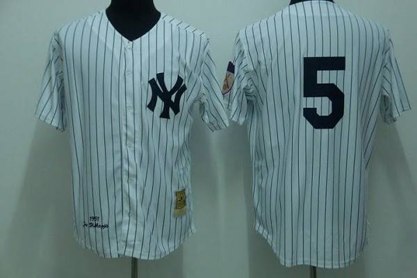Mitchelland Ness Yankees #5 Joe DiMaggio Stitched White Throwback Jersey - Zenithce