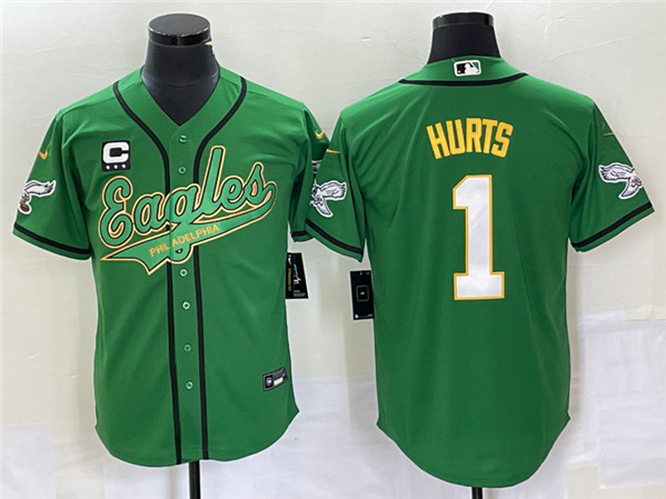 Philadelphia Eagles #1 Jalen Hurts Green With C Patch Cool Base Stitched Jersey - Zenithce