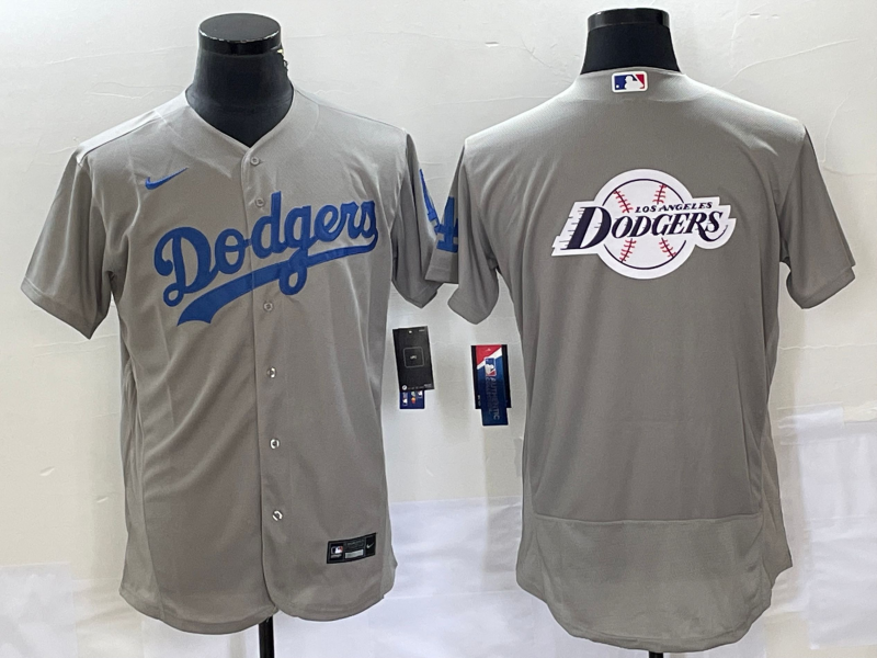 Los Angeles Dodgers Gray Team Big Logo Flex Base Stitched Jersey - Zenithce