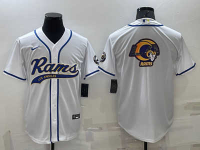 Los Angeles Rams White Team Big Logo With Patch Cool Base Stitched Baseball Jersey - Zenithce