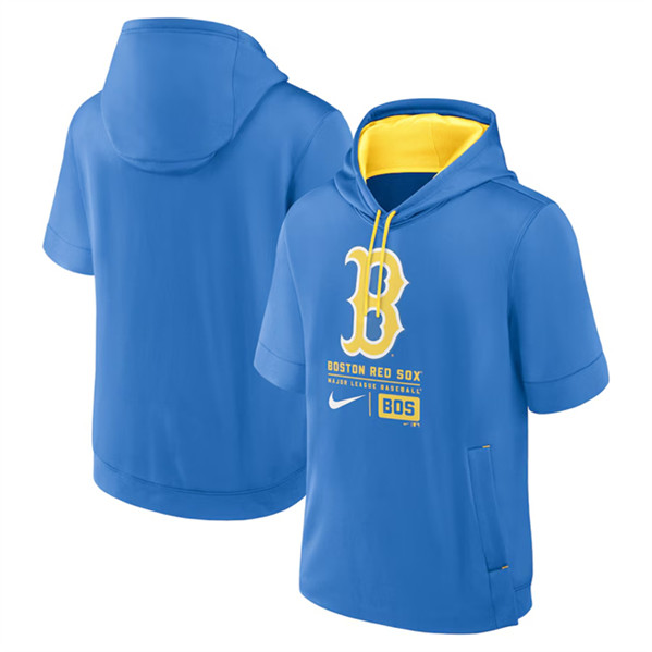Boston Red Sox Blue City Connect Short Sleeve Pullover Hoodie - Zenithce