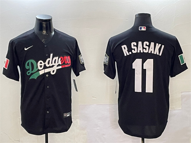 Los Angeles Dodgers #11 Roki Sasaki Black Mexico With World Series Patch Cool Base Stitched Jersey - Zenithce