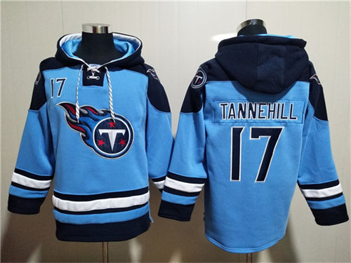 Tennessee Titans #17 Ryan Tannehill Blue Lace-Up Pullover Hoodie - Zenithce