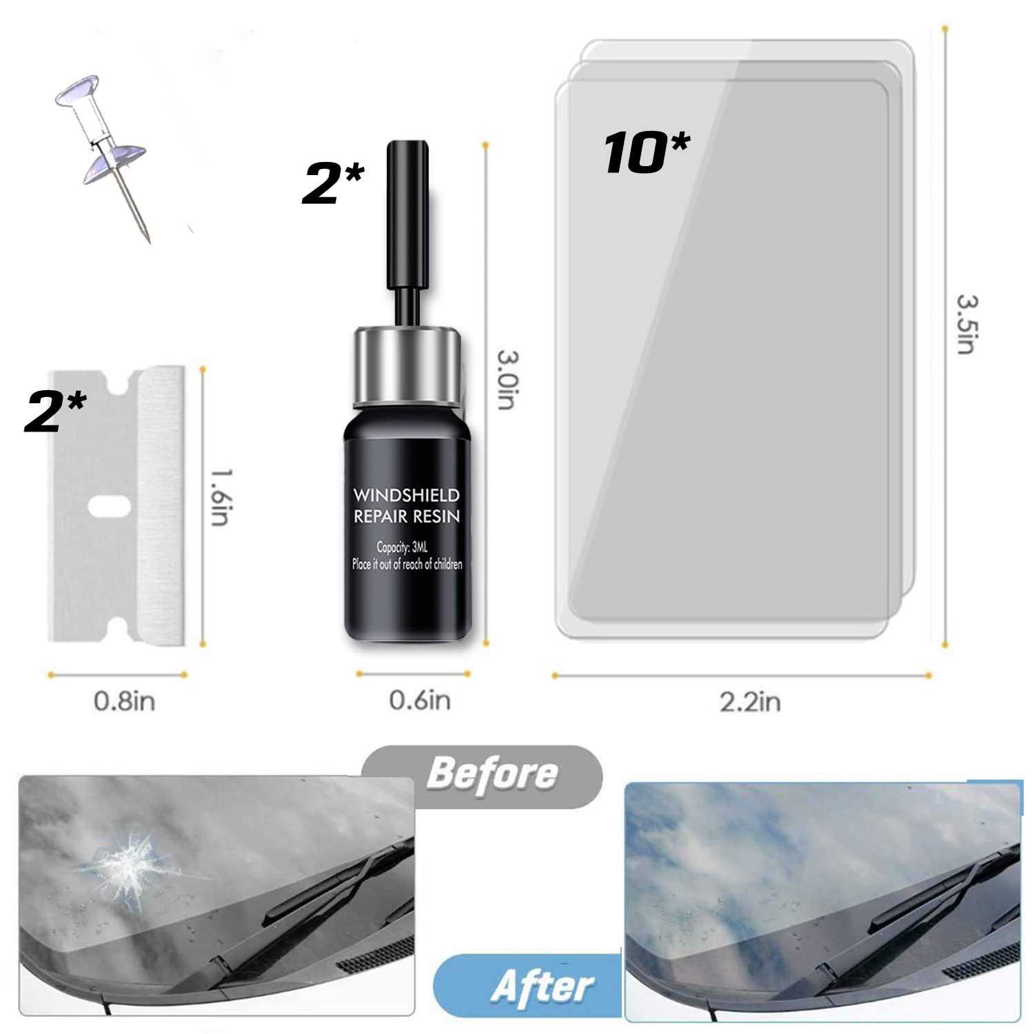 KMOOL Windshield Repair Kit Glass Repair Kit Automotive Glass Nano Fluid Glass Repair Kit Quick Fix for Chips & Cracks & Star-Shaped & Nicks - Zenithce