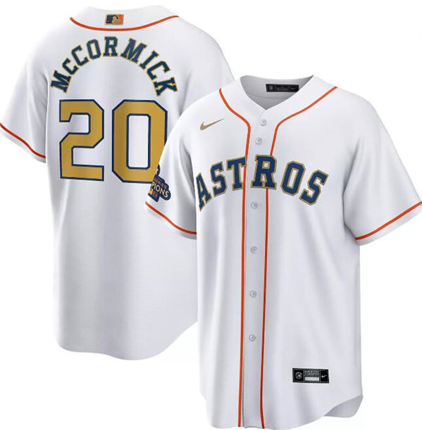 Houston Astros #20 Chas McCormick White 2023 Gold Collection With World Serise Stitched Jersey - Zenithce