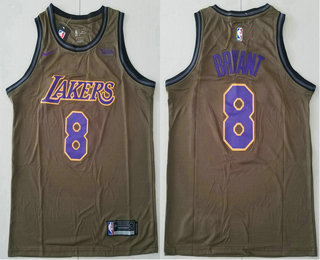Los Angeles Lakers #8 Kobe Bryant Olive Stitched Swingman Jersey With The Sponsor Logo - Zenithce