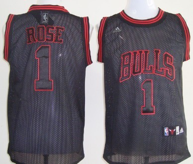 Chicago Bulls #1 Derrick Rose All Black With Red Swingman Jersey - Zenithce