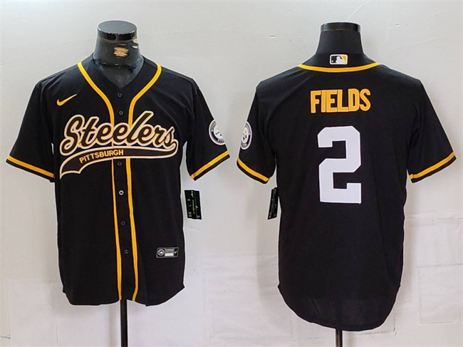 Pittsburgh Steelers #2 Justin Fields Black With Patch Cool Base Stitched Jersey - Zenithce