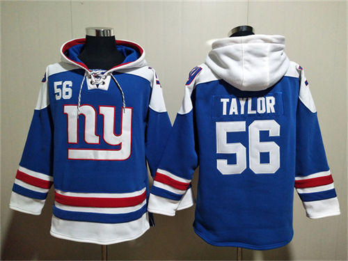 New York Giants #56 Lawrence Taylor Blue Lace-Up Pullover Hoodie - Zenithce