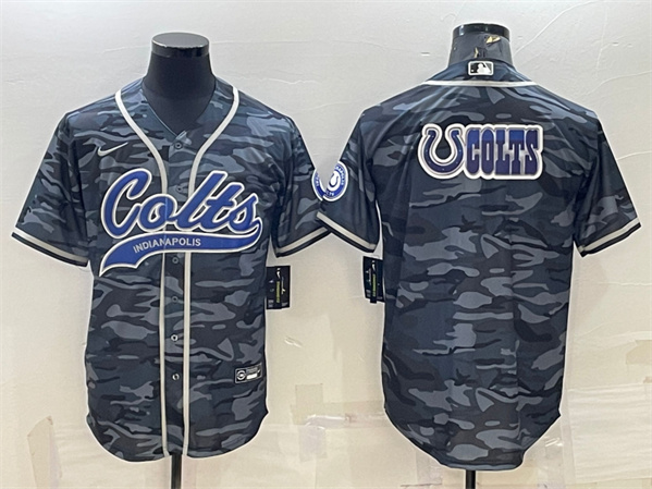 Indianapolis Colts Gray Camo Team Big Logo With Patch Cool Base Stitched Baseball Jersey - Zenithce
