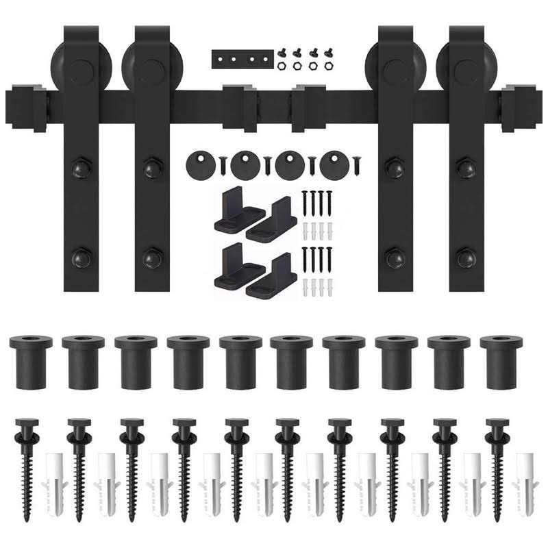 WINSOON 5-18FT Sliding Barn Wood Door Hardware Cabinet Closet Kit Antique Style for Double Doors Black Surface - Zenithce