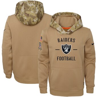 Youth Oakland Raiders Khaki 2019 Salute To Service Therma Pullover Hoodie - Zenithce