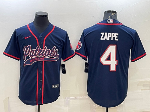 New England Patriots #4 Bailey Zappe Navy With Path Cool Base Stitched Baseball Jersey - Zenithce