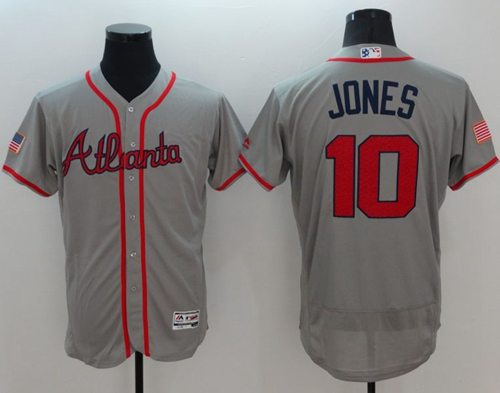 Braves #10 Chipper Jones Grey Fashion Stars Stripes Flexbase Authentic Stitched Jersey - Zenithce