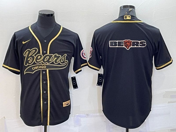 Chicago Bears Black Gold Team Big Logo With Patch Cool Base Stitched Baseball Jersey - Zenithce