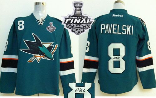 Sharks #8 Joe Pavelski Teal Autographed 2016 Stanley Cup Final Patch Stitched Jersey - Zenithce