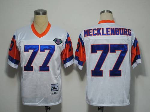 Mitchel And Ness Broncos #77 Karl Mecklenburg White With 75 Anniversary Patch Stitched Throwback Jersey - Zenithce