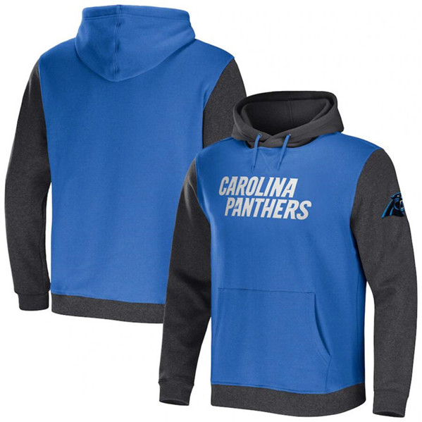 Carolina Panthers X Darius Rucker Collection Blue Charcoal Colorblock Pullover Hoodie - Zenithce