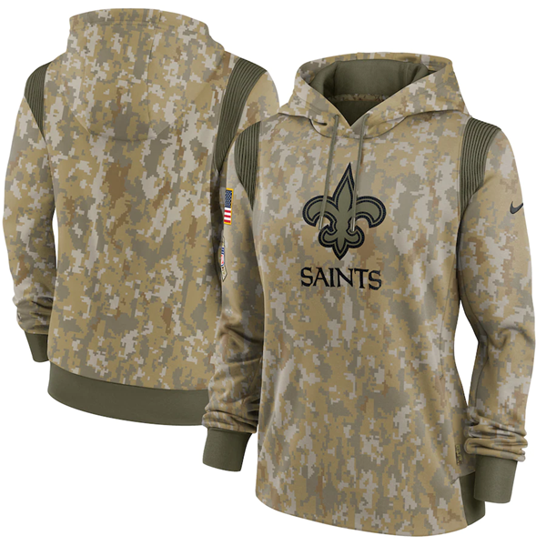 Women's New Orleans Saints 2021 Camo Salute To Service Therma Performance Pullover Hoodie(Run Small) - Zenithce