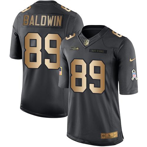 Seahawks #89 Doug Baldwin Black Stitched Limited Gold Salute To Service Nike Jersey - Zenithce