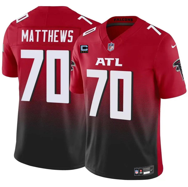 Atlanta Falcons #70 Jake Matthews Red Black 2024 F.U.S.E With 4-Star C Patch Vapor Untouchable Limited Stitched Jersey - Zenithce