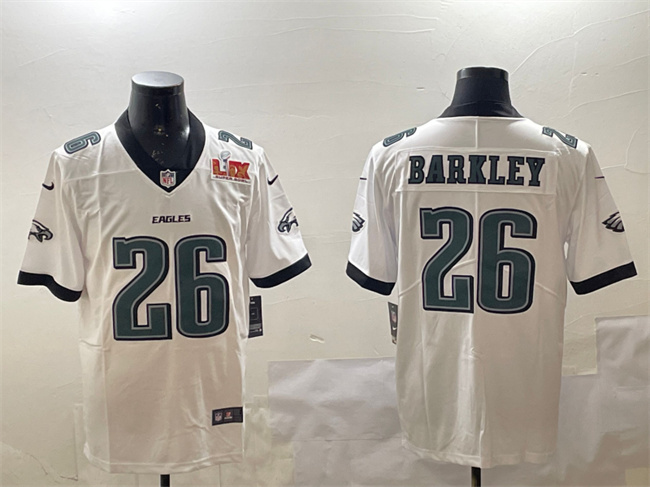 Philadelphia Eagles #26 Saquon Barkley White 2025 Super Bowl LIX Patch New Vapor Untouchable Limited Stitched Jersey - Zenithce