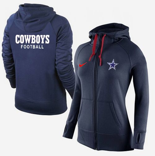 Women's Nike Dallas Cowboys Full-Zip Performance Hoodie Dark Blue - Zenithce