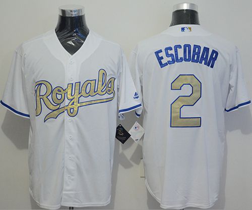 Royals #2 Alcides Escobar White New Cool Base 2015 World Series Champions Gold Program Stitched Jersey - Zenithce