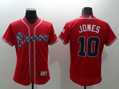 Braves #10 Chipper Jones Red Flexbase Authentic Collection Stitched Jersey - Zenithce