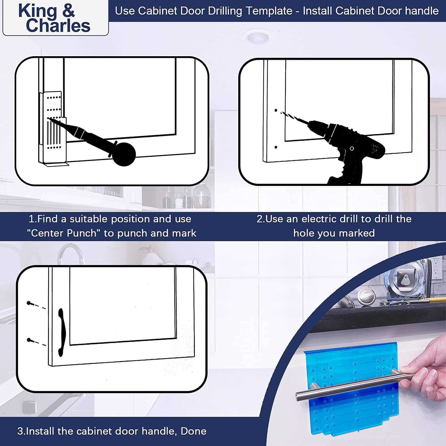 King&charles Cabinet Hardware Jig Cabinet Handle Jig with Automatic Center Punch Drawer Pull Jig Cabinet Hardware Template Tool Set for Handles An - Zenithce